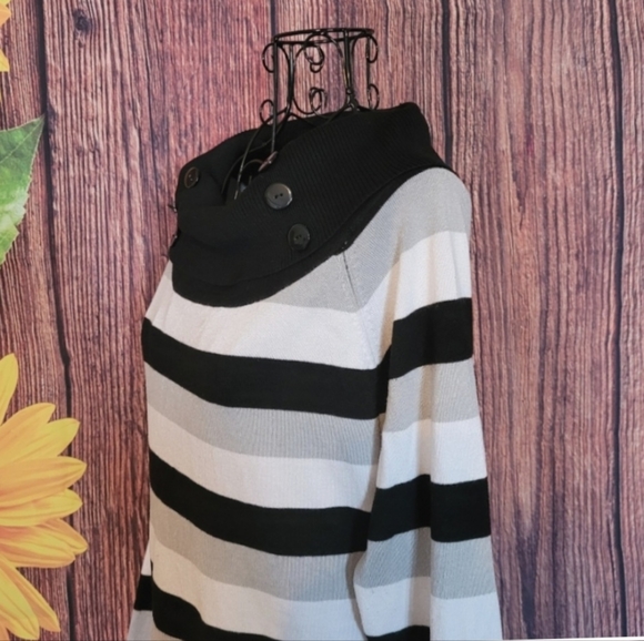 No Boundaries Fold-Over Striped Pullover Sweater - Picture 5 of 9